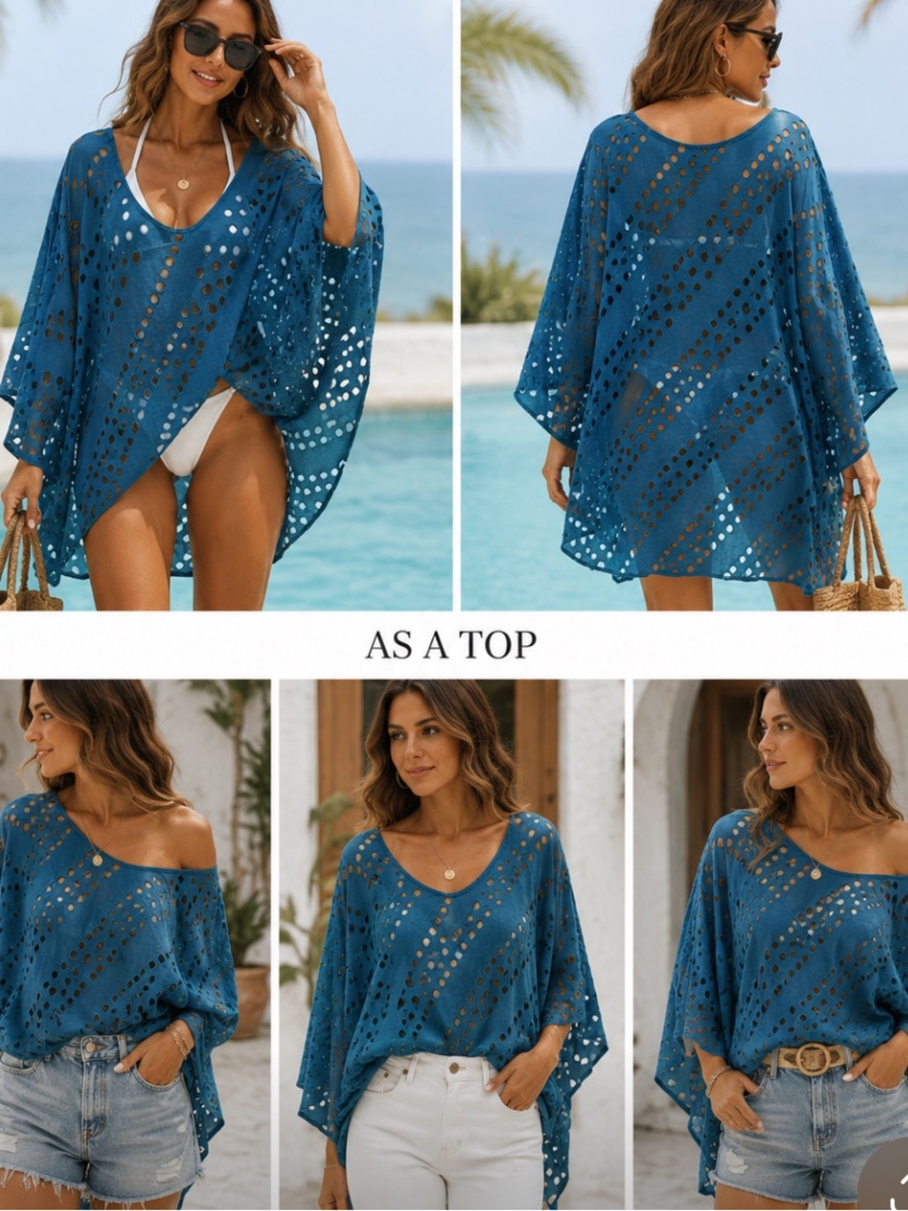 👚 Free People Dot to Dot Eyelet Poncho Blouse, teal/ocean blue SP/ oversized